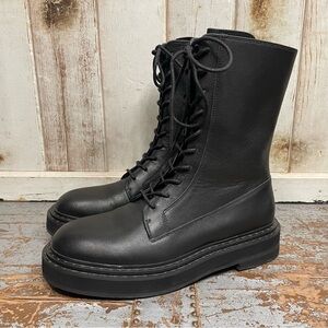 Adolfo Dominguez Black Leather Combat Boots